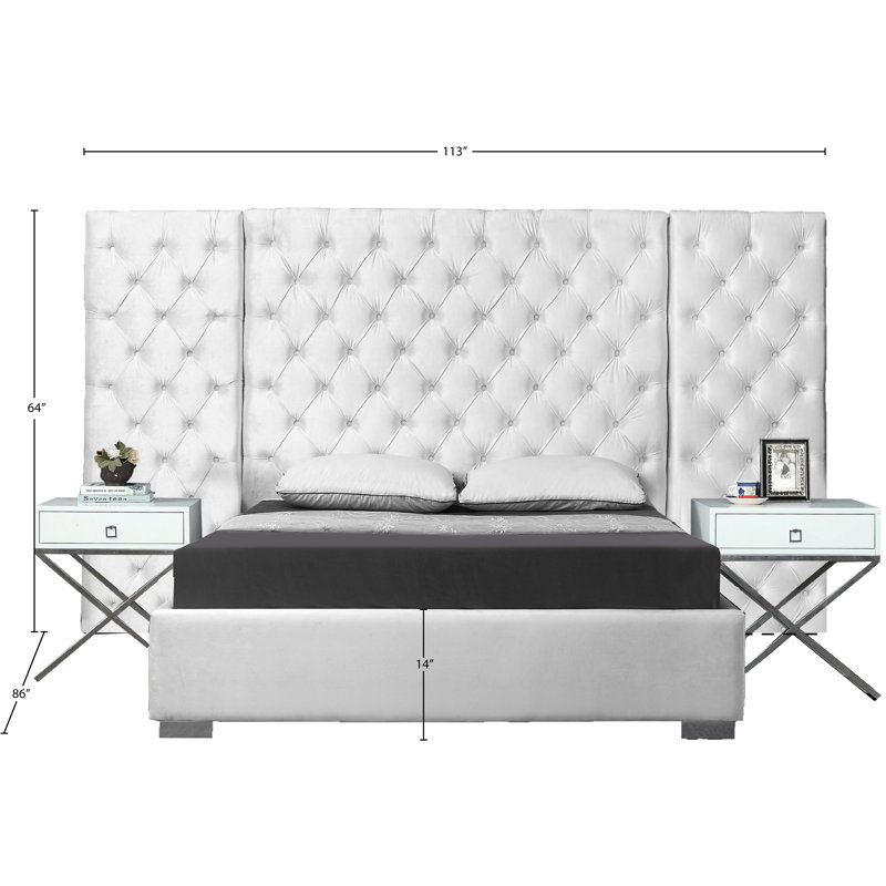 Lit plateforme capitonné, Grand, Velours blanc