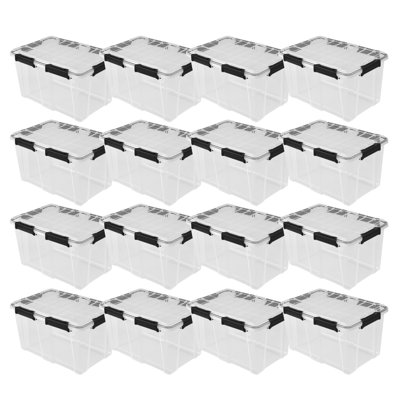 Sterilite 54Qt Gasket Box, Stackable Storage Container with Lids, Black, 16 Pack