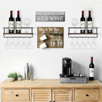 Support à verres à vin mural, support à verres à vin suspendu pour bouteilles de vin, tablette de bar fixée au mur avec support à verres à pied, support à verres de bar pour la cuisine de la salle à manger à la maison