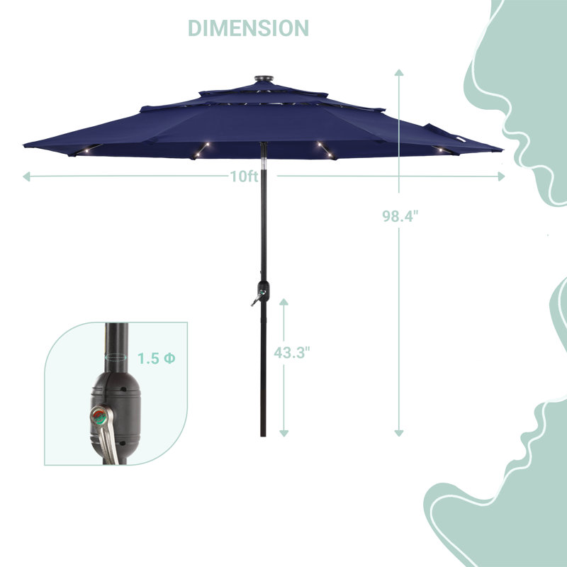 Parasol rond 10 'Ruthy, Tissu bleu marine