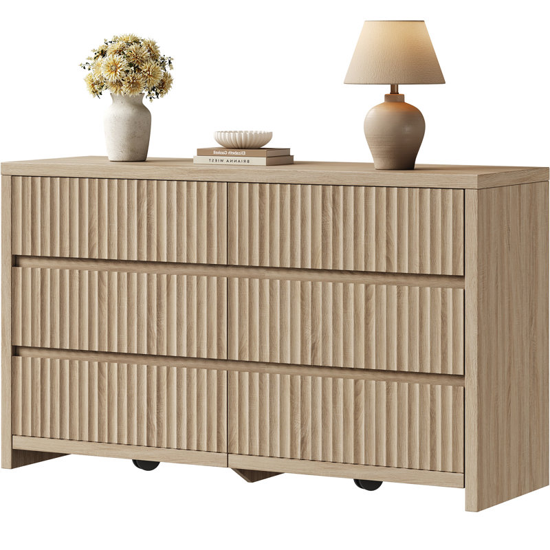 Allete 55.2"W Modern Fluted Panel 6-Drawer Dresser, Sandstone Beige