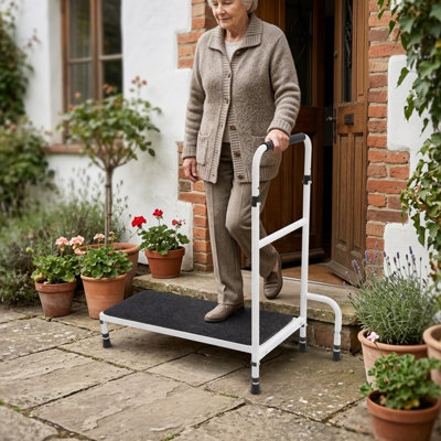 Heavy Duty Bed Step Stool with Adjustable Handrail, 5 Leg Non-Slip Mobility Aid for Elderly