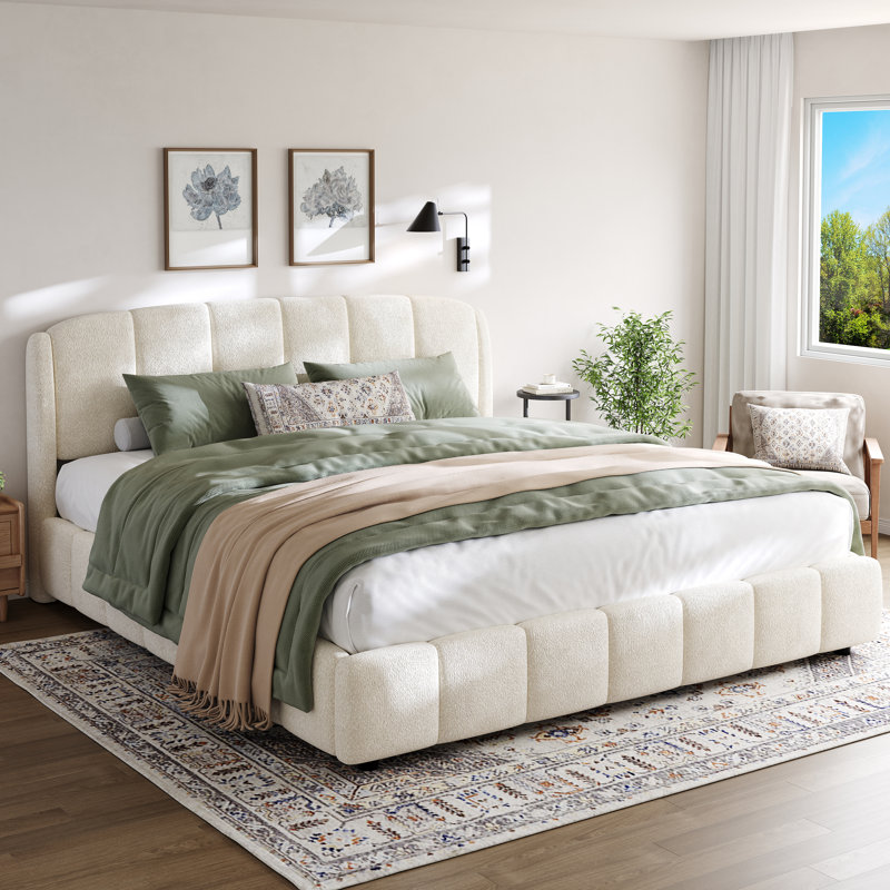 Mayson Upholstered Bed Frame, King, Beige