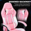 Fauteuils de jeu vidéo ergonomiques, chaises de jeu d'ordinateur avec support lombaire et repose-pieds de massage, appui-tête réglable pour ordinateur de style course pour adultes, rose et blanc