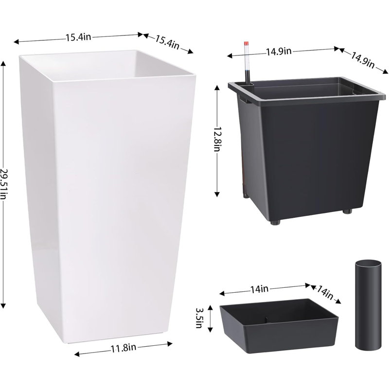 Ensemble de 2 pots à fleurs rectangulaires de 30 pouces de hauteur, avec trous de drainage, moniteur de niveau d'eau et roues