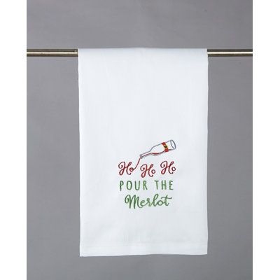 Ho Ho Ho Merlot Embroidered Cotton Tea Towel