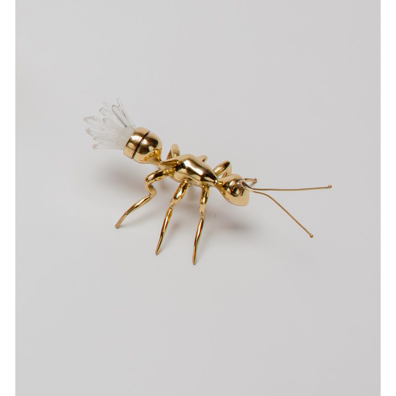 Golden Ant Figurine, 3" H x 6.5" W x 3.5" D