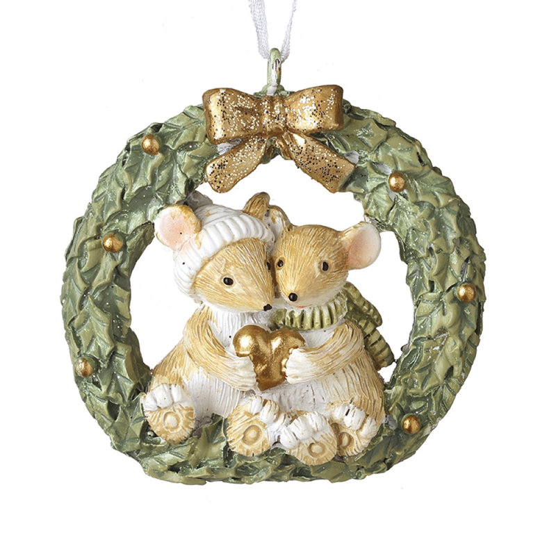 Mice Couple In Wreath Holding Heart