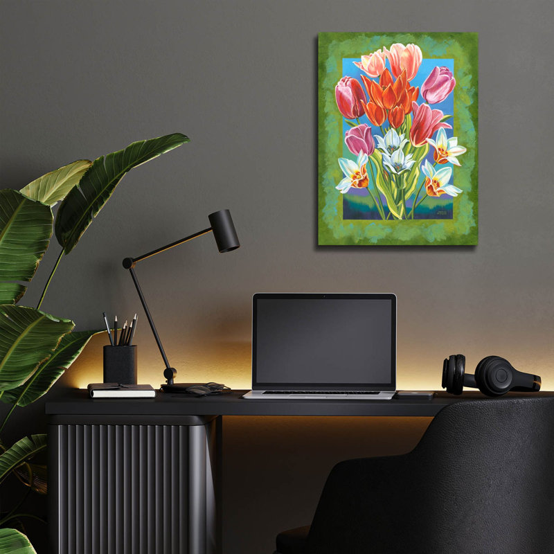 «Bouquet In Border 3» par Carolee Vitaletti, art mural en verre acrylique, H 16 po x l 12 po x P 0,13 po