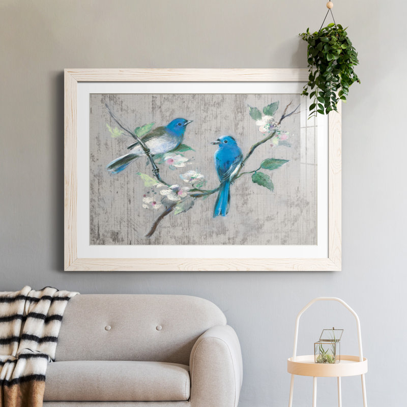 Chanson du printemps I - peinture encadrée, Papier avec cadre blanc, H 31,5 po x l 23,5 po x P 1,5 po