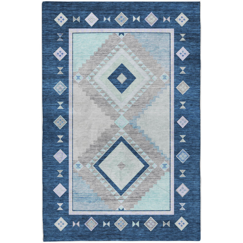 Premium Machine Washable Dream Shag ADS177 Aztec Rug, Blue, 9' x 12'