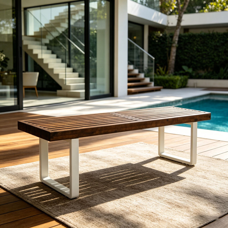 Banc de patio en bois d'acacia, Brun / blanc