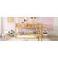 Lit superposé bas simple au-dessus de simple, lit superposé au sol avec échelle, lit superposé simple en bois massif-576880049