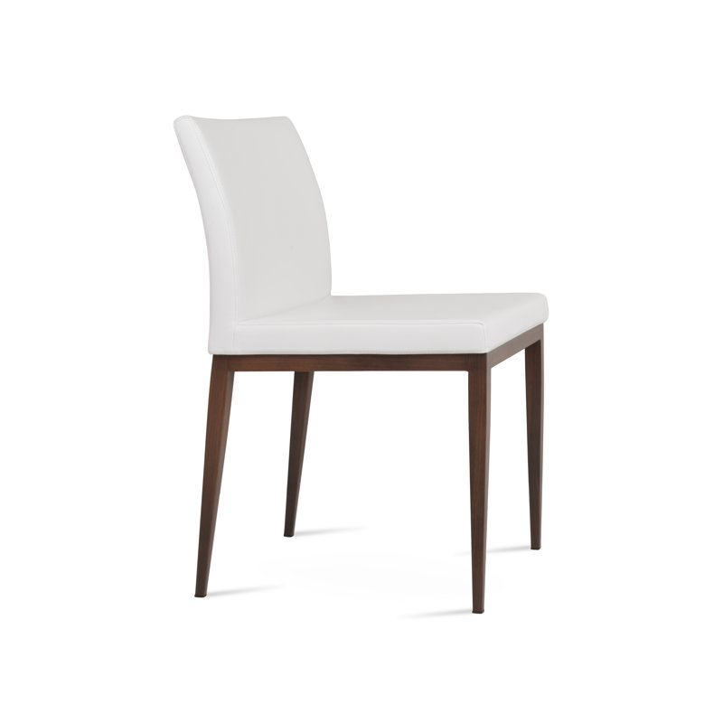 Aria MW Side chair, Walnut, White Leatherette