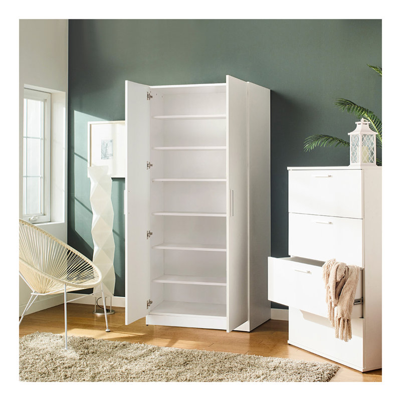 Armoire à chaussures haute blanche Mia avec six tablettes