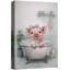 Œuvre mignonne de porcelet avec bain moussant, images de salle de bain, impression sur toile encadrée-132063512-132063517