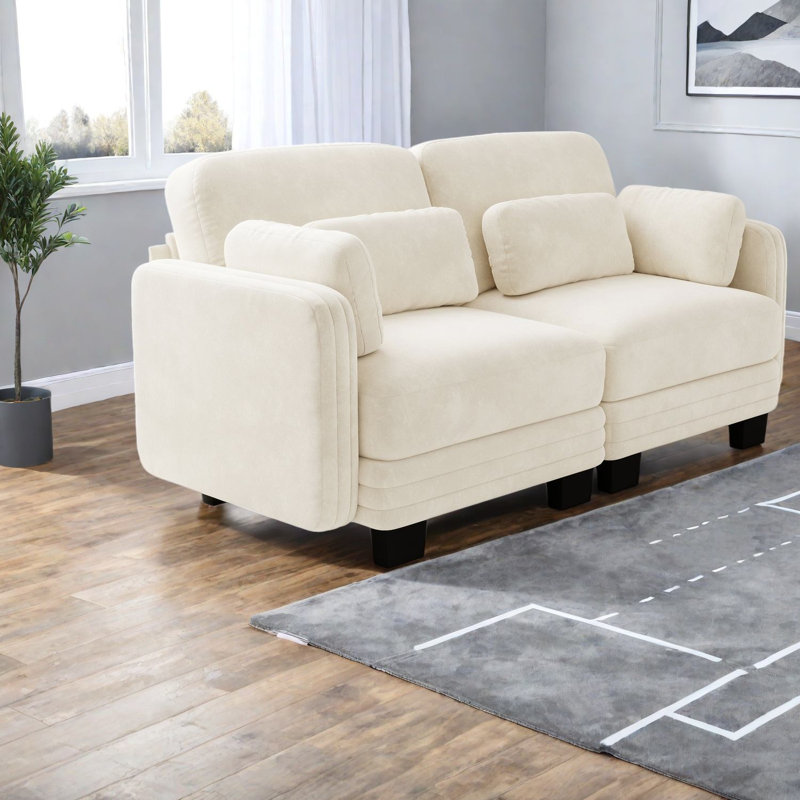 Canapé modulaire à compression 2 places, chenille beige, canapé pour la maison moderne
