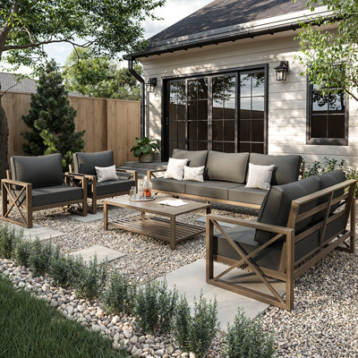 5 Pieces Modern Outdoor Furniture Patio Conversation Sets With Olefin Fabric by Gracie Oaks