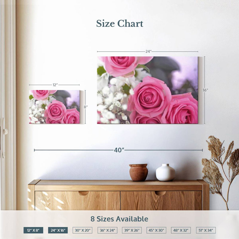 Harnek en fleurs rose clair, H 16 po x l 24 po