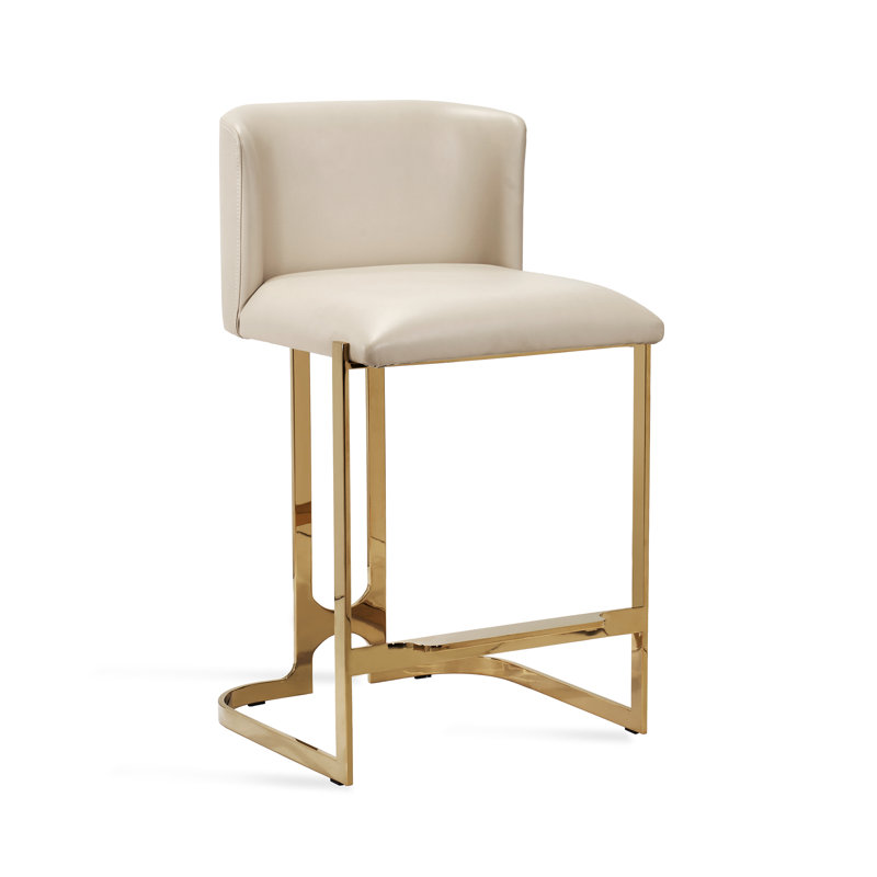 Banks Upholstered Stool with Metal Frame, Polished Brass, Counter Stool (26” Seat Height), Cream Latte