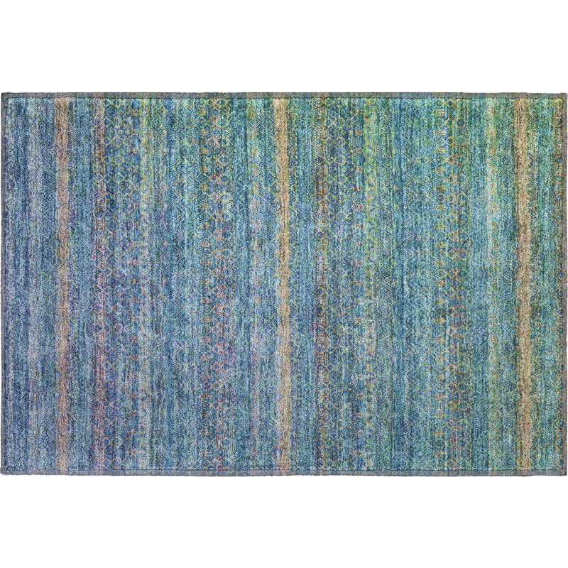 Premium Machine Washable Mayfield Striped Rug, 1'8" x 2'6", Teal