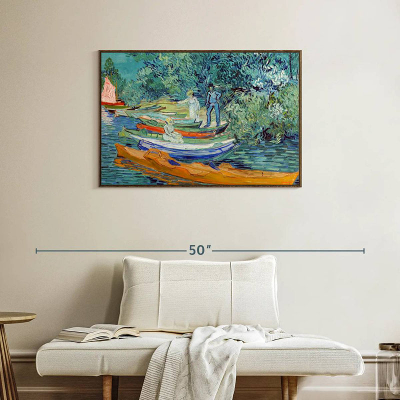 Rive de l'Oise à Auvers, 37 po x 25 po, Cadre flottant noyer