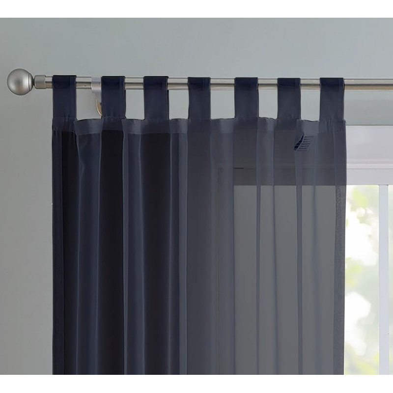 Birdsall Tab Top Sheer Single Curtain Panel, 144 W x 183 D cm, Black