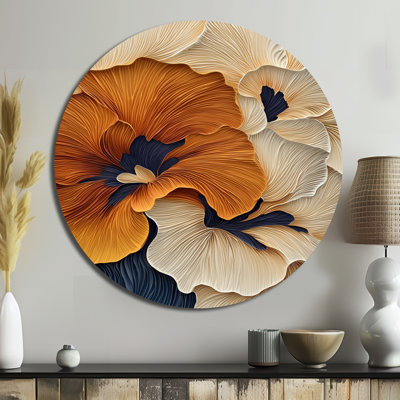 Beige Pansy Velvet - Modern Eclectic Large Round Wall Art, Beige Metal Wall Art