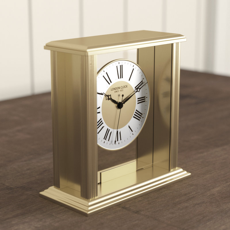 Traditional Analogue Metal Tabletop Clock, Gold