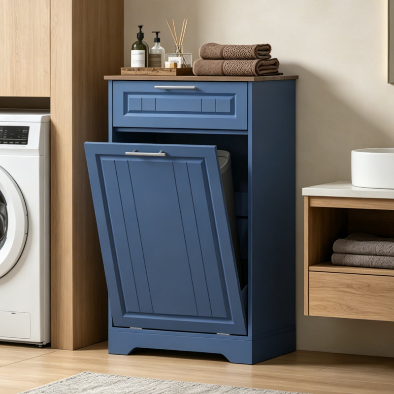 10 Gal Tilt Out Trash Cabinet – Deodorizing Function, Blue, 10 Gallons