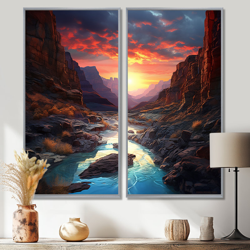 Canyon Canyon Sunset I - Art mural traditionnel, 32" H x 32" W, Impression encadrée flottante, Silver