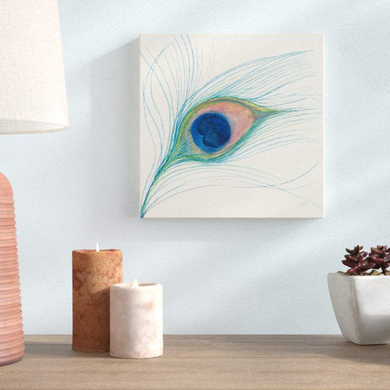 Peacock Feather I by Miranda Thomas - No Frame Painting on Canvas, 30cm H x 30cm W