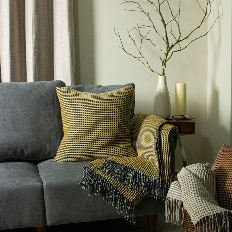 Geometric Square Throw Cushion, Ochre