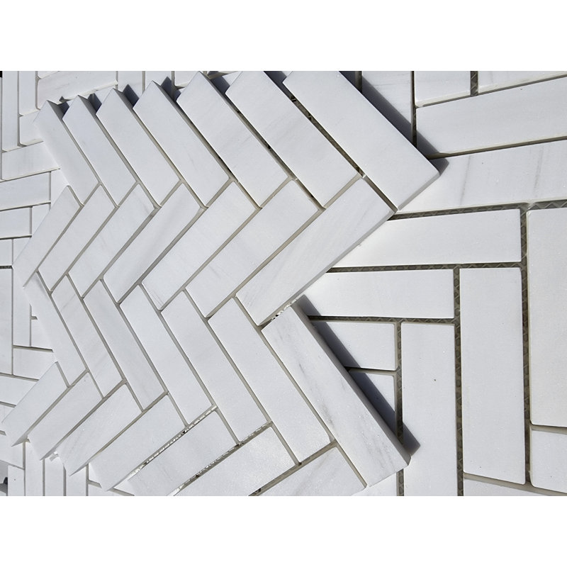 Bianco Herringbone 1"x4" Dolomite Herringbone Mosaic Floor Use Tile