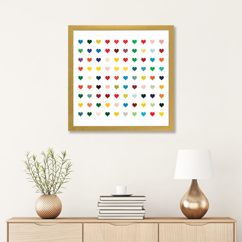 «Black Heart» par Shelley Lake - impression d'art graphique, H 24 po x l 24 po x p 1 po, Papier encadré doré, Blanc