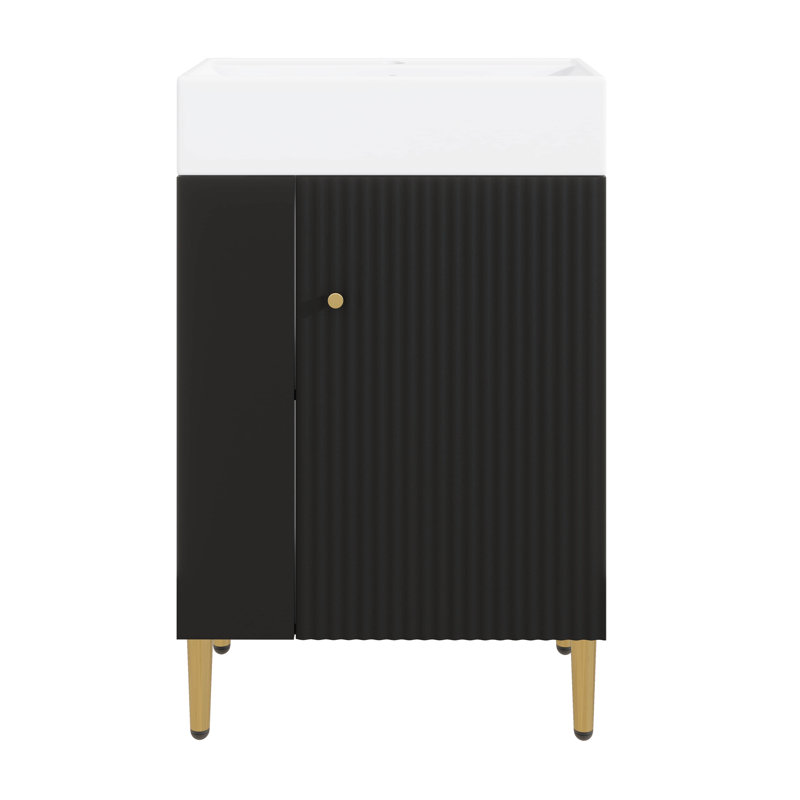 Petit meuble-lavabo avec lavabo simple en céramique, Noir