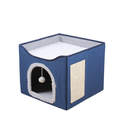 Foldable Cat House Ottoman with Storage Function, Indoor Pet Hideaway Bed and Multipurpose Stool for Cats and Small Dogs