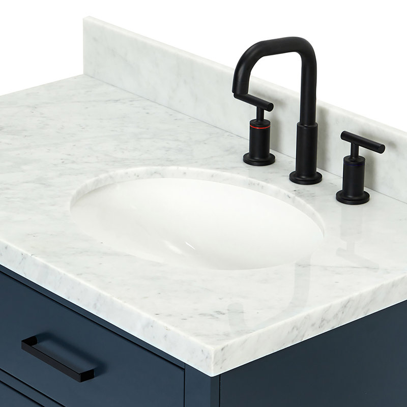 ARIEL HEPBURN 37 IN RIGHT OFFSET RECTANGULAR SINK VANITY 1,5 IN, Midnight Blue, Oval, Right