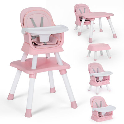 8 in 1 Baby High Chair, Coverts to Dining Booster Seat, Removable Tray & Double Seat Cover, Easy to Wipe