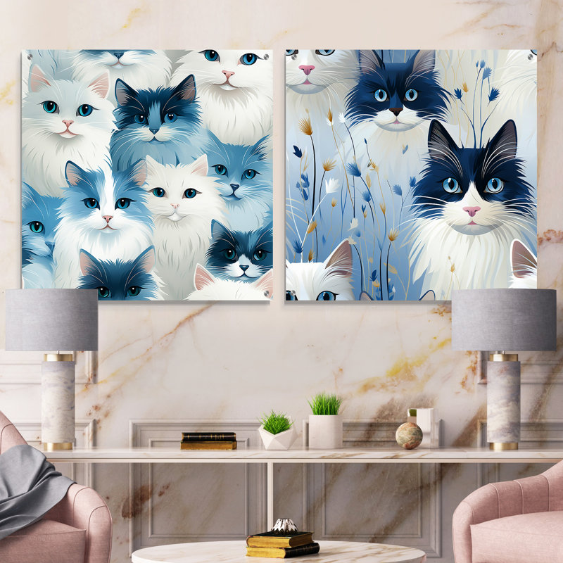 «Blue Cat», ensemble de 2 reproductions d'animaux en acrylique, H 16 po x l 33 po