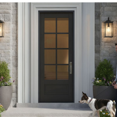 G7508-SW-96 | 96" Single Door, RTA Prehung Exterior, SDL 8 Lite, 3/4 Lite, 1 Panel, Unfinished Mahogany Wood