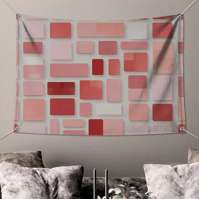 Tapisserie murale rouge et rose - Rectangles, 104in H x88 with 4 Grommets