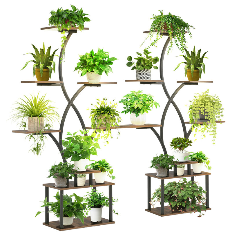 Support pour plante d'intérieur à 2 niveaux 63,8 "avec lumière de croissance, support de jardinière en métal à 8 niveaux