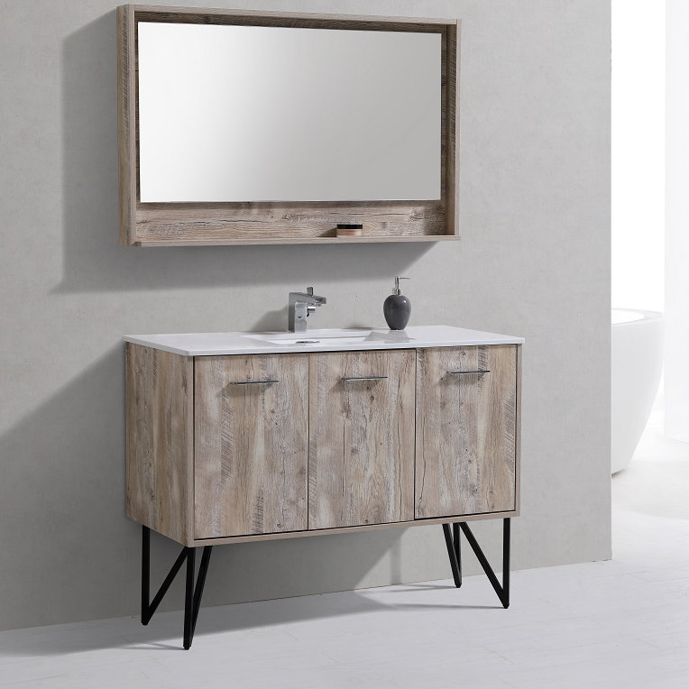 Almaraz 48'' Single Bathroom Vanity with Quartz Top, Nature Wood