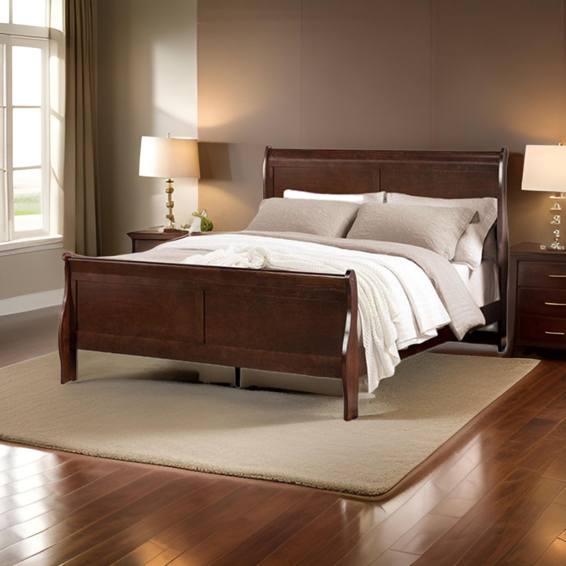Ryla Bed, Sleigh Panel Headboard, Classic Solid Wood, Twin, Brown