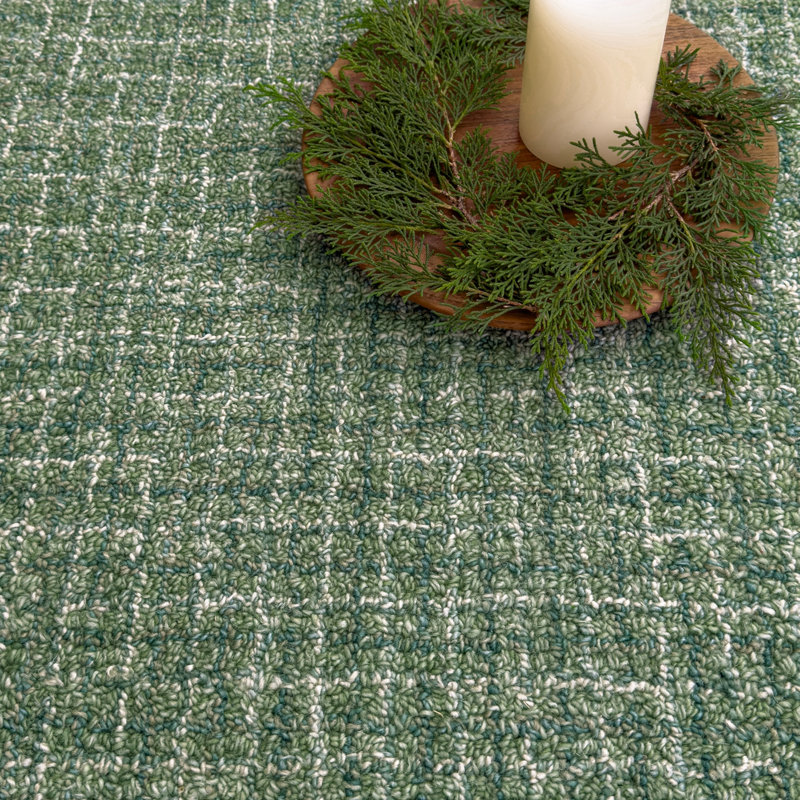 Bryn Hand Tufted Wool Abstract/Houndstooth Area Rug in Forest/White, Rectangle 2' x 3'