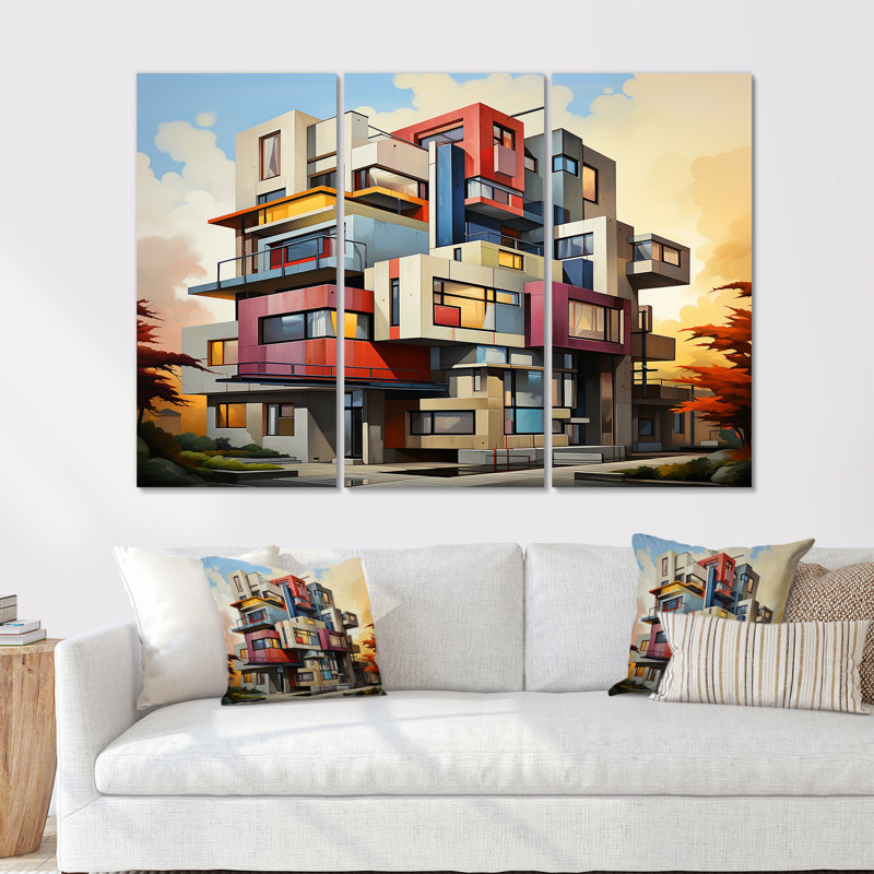 «De Stijl», ensemble d'art mural pastel, H 40 po x l 60 po x P 1 po