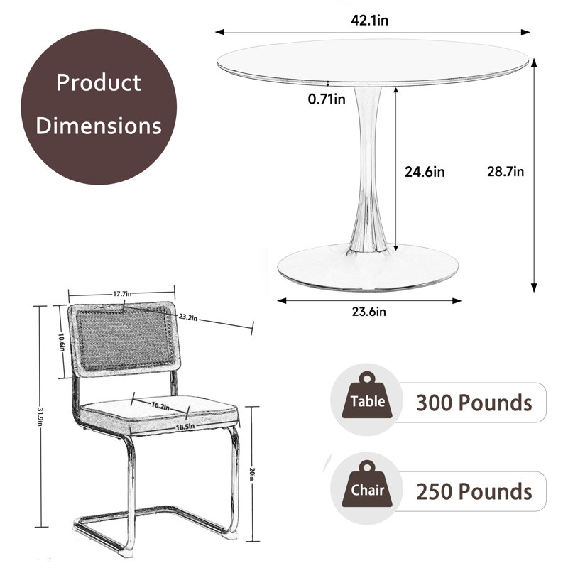 5 - Piece Pedestal Dining Table Set, Beige, 28.70"H x 31.50"L x 31.50"W, Black