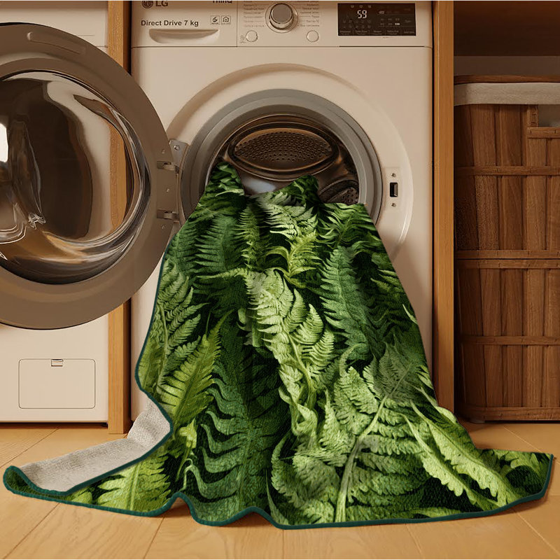 Machine Washable Botanical Green Area Rug, Rectangle 2' x 3'