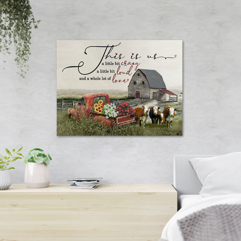 «Cow with Flowers Van By Farm - This Is Us», reproduction d'art graphique sur toile tendue, H 24 po x l 36 po x P 2 po